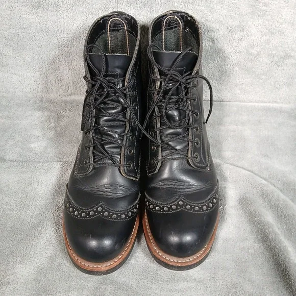 Red Wing 8126 Boots Brogue Ranger Mens 7 D Black Leather Wingtip USA Made 8126 - Picture 5 of 9